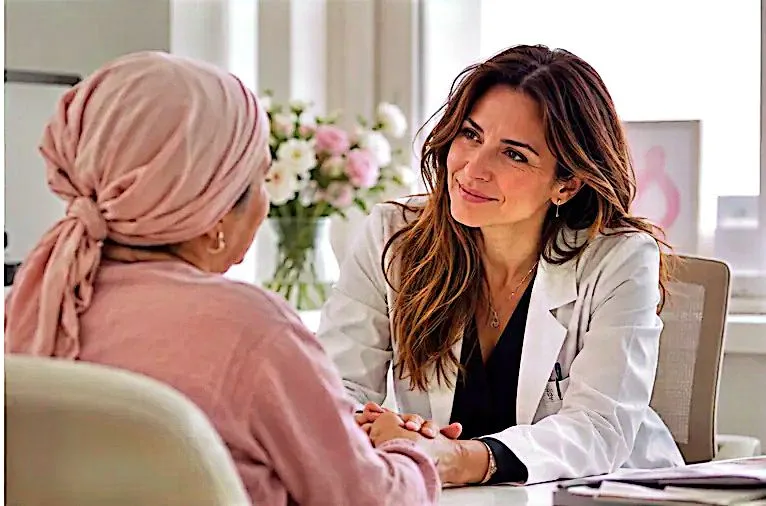 Profesional de psicooncología conversa con una mujer en un ambiente acogedor